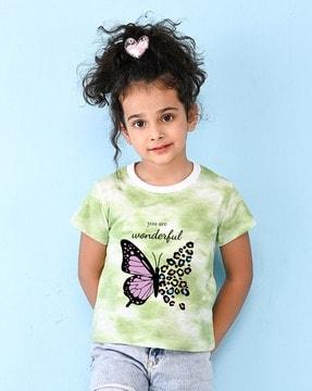 girls butterfly print regular fit round-neck t-shirt