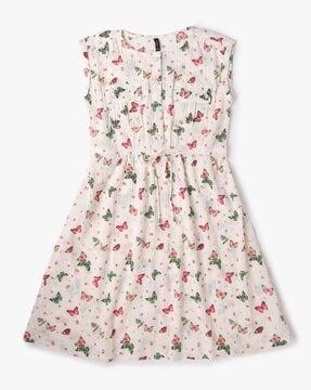 girls butterfly print round-neck shift dress