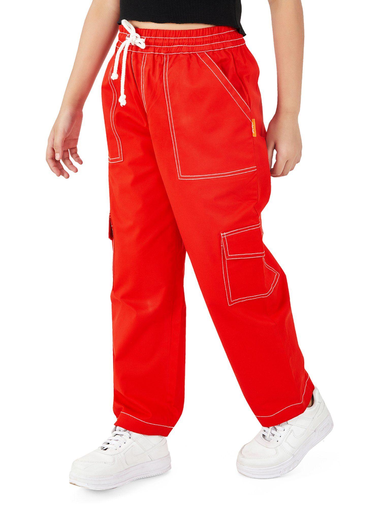 girls camila cargo cotton pant - red