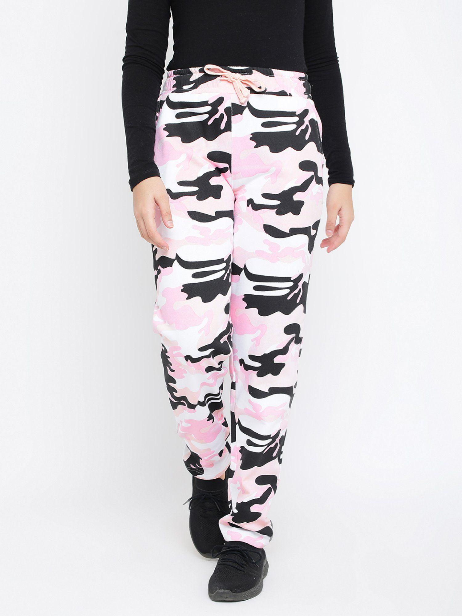 girls camouflage cotton fleece trackpants pink