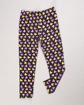 girls cartoon print leggings with elasticated waist