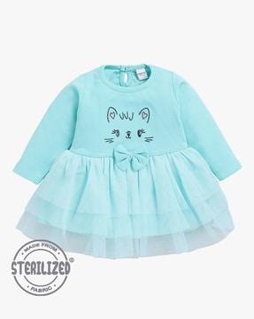 girls cat embroidered fit & flare dress