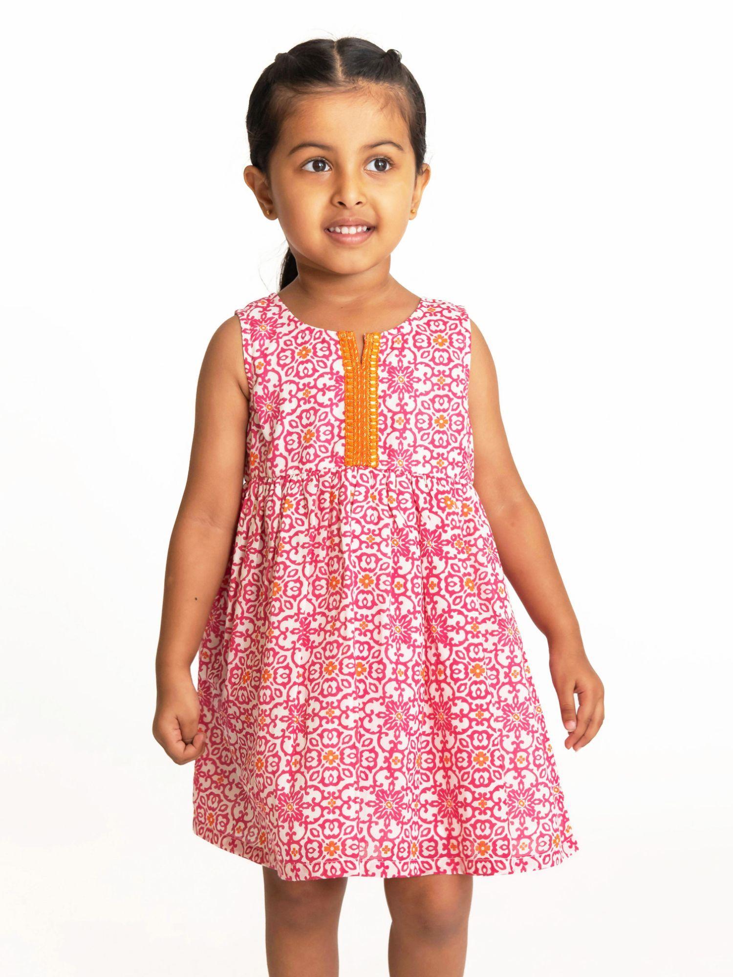 girls chandni lace dress jaali print pink and orange