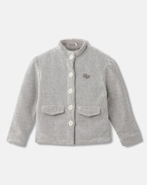girls checked coat with button closure
