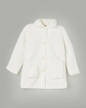 girls checked coat with patch pockets