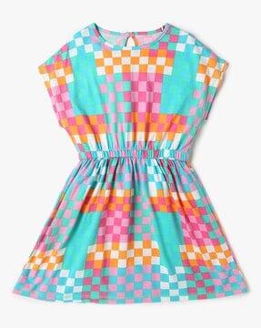 girls checked fit & flare dress