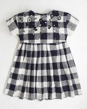 girls checked fit & flare dress