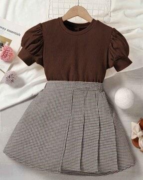 girls checked fit & flared dress