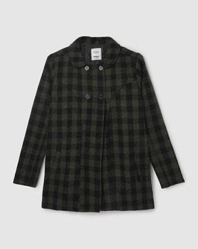 girls checked jacket with insert pockets