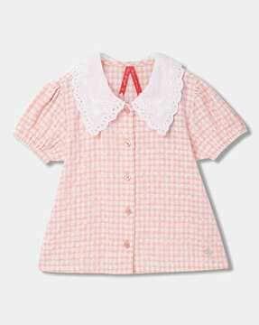 girls checked regular fit button-front top