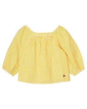 girls checked regular fit cotton top