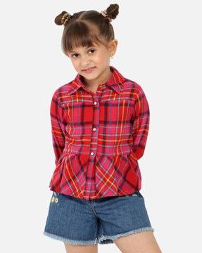 girls checked regular fit shirt