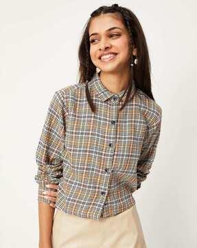 girls checked regular fit top