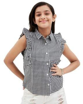 girls checked relaxed fit top