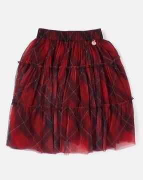 girls checked tiered skirt with elasticated waistband