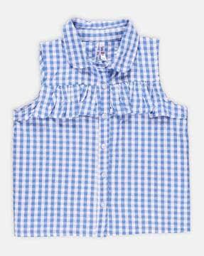 girls checked top with collar neck