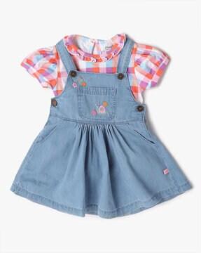 girls checked top with dungaree dress