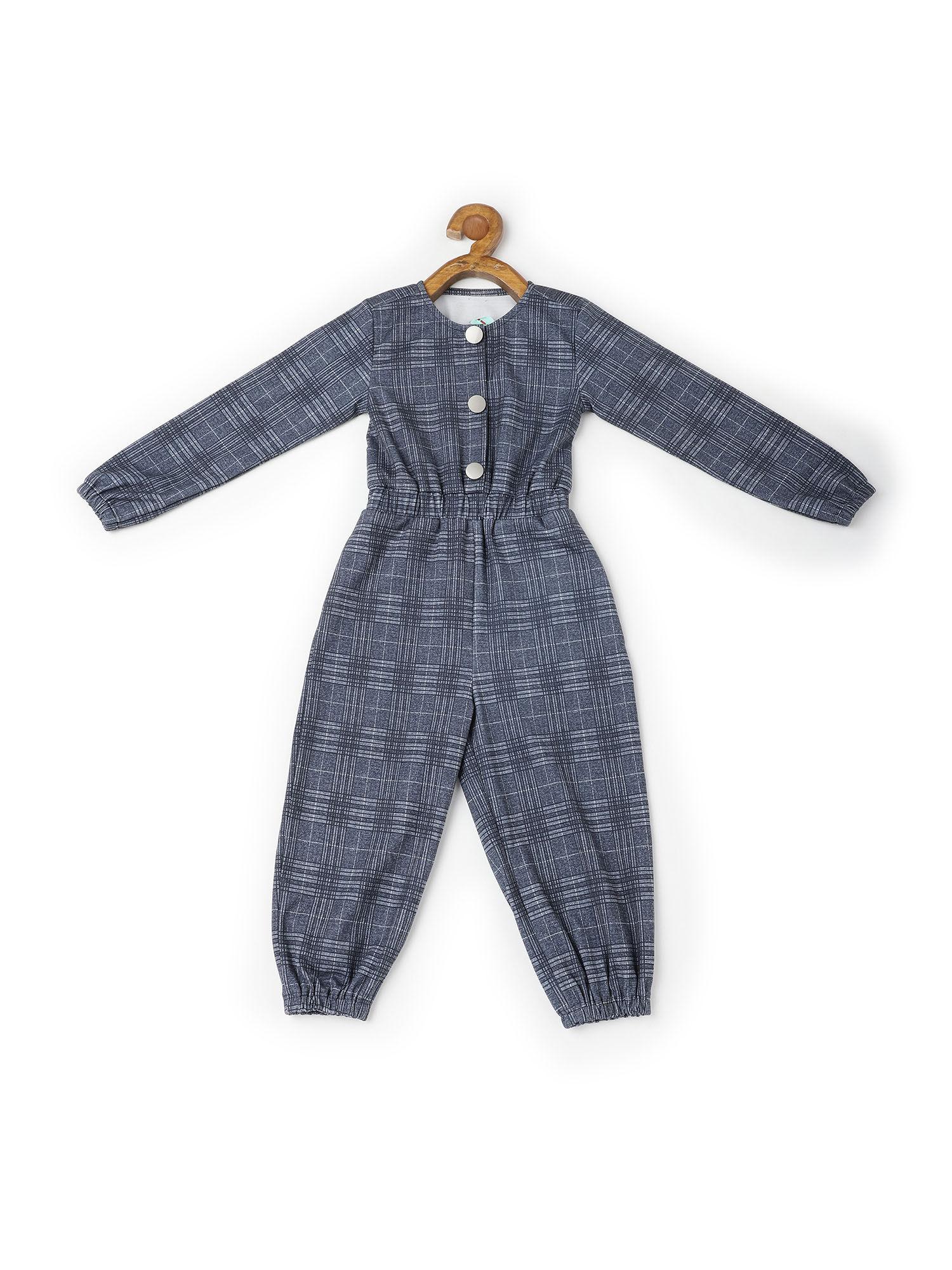 girls checks print jumpsuit