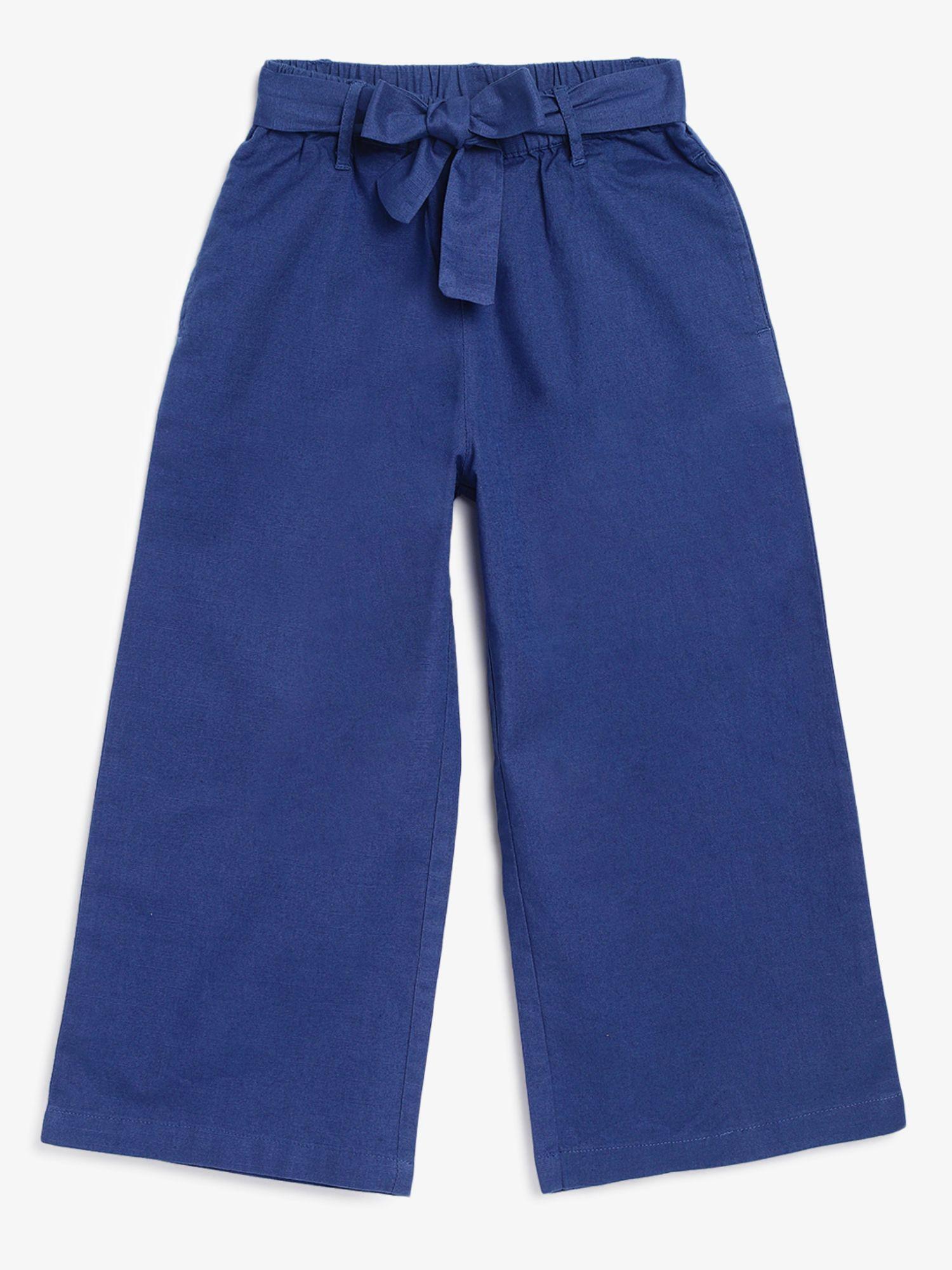 girls chelsea cotton linen culottes - striking blue