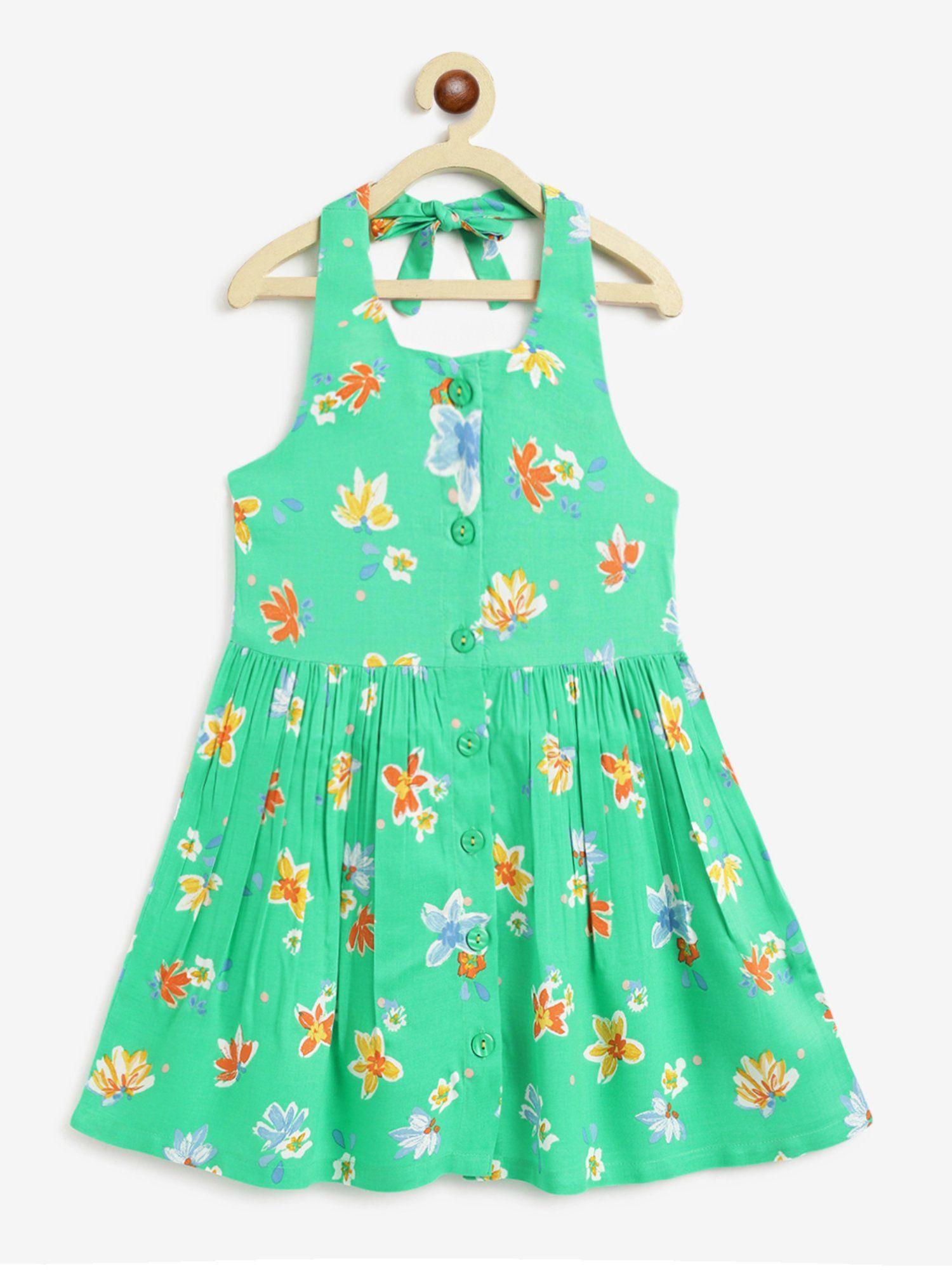 girls cheryl halter neck dress - floral print - green
