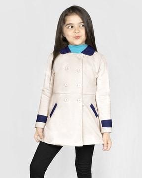 girls coat with welt pockets & button closure