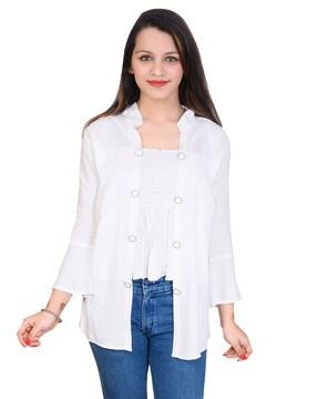 girls collar-neck top with button-down applique