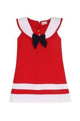 girls collared solid dress - red