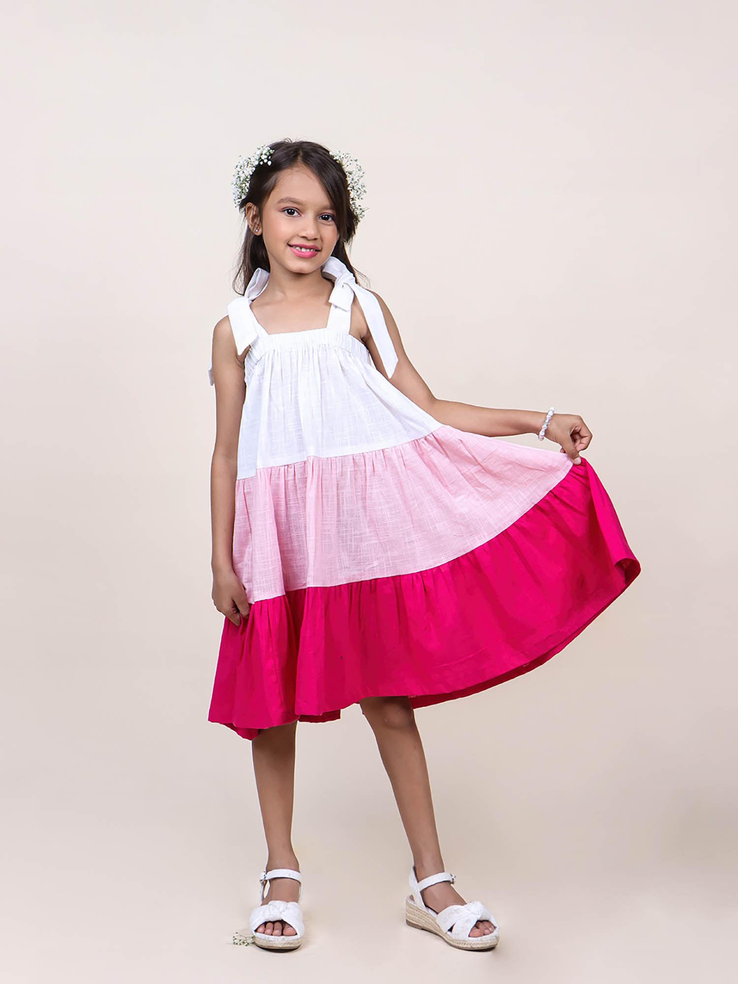 girls colorblocked layered cotton dress