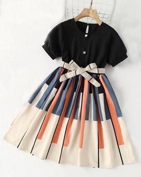 girls colourblock a-line dress with belt