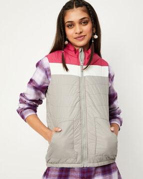 girls colourblock bomber jacket with insert pockets