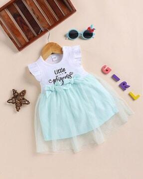 girls colourblock fit & flare dress with embroidery