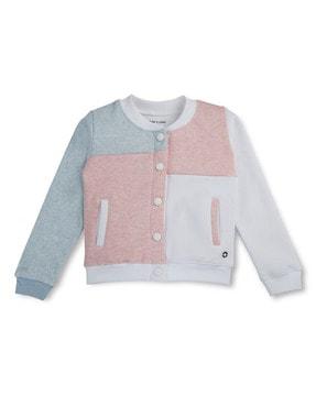 girls colourblock jacket with ribbed hem