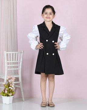 girls colourblock shirt dress with notched lapel