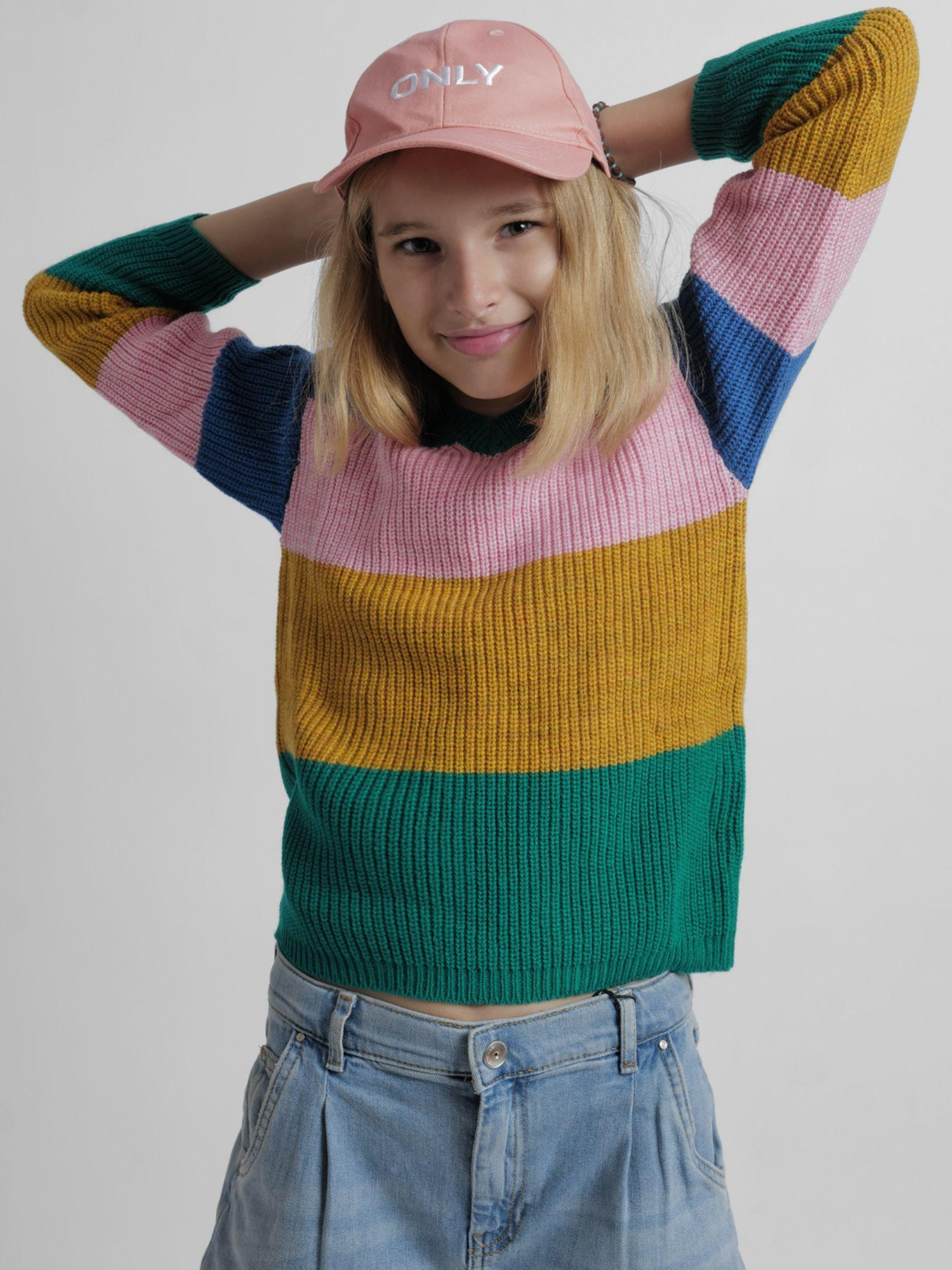 girls colourblocked multicolor sweater