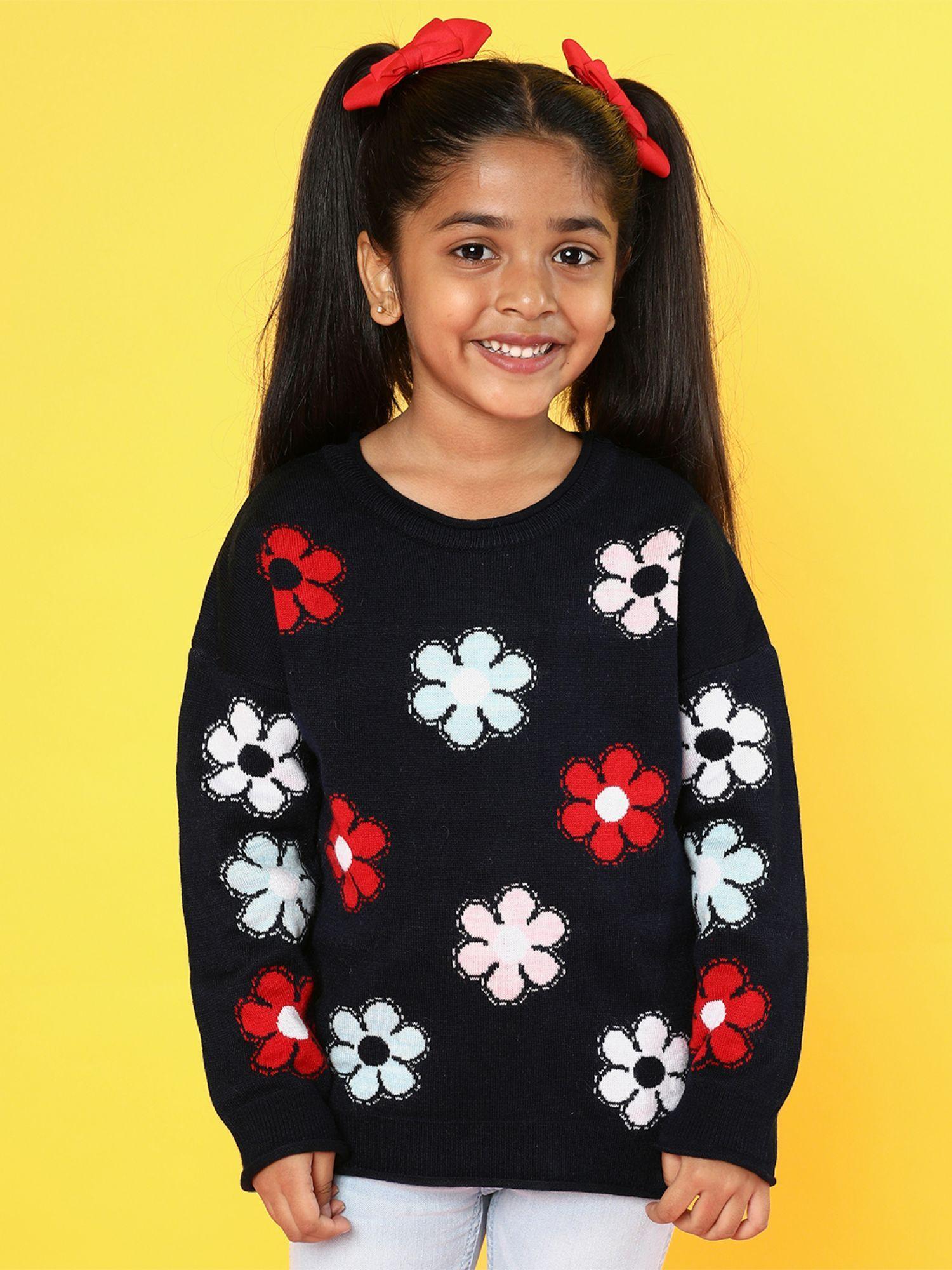 girls conversational self design acrylic pullover