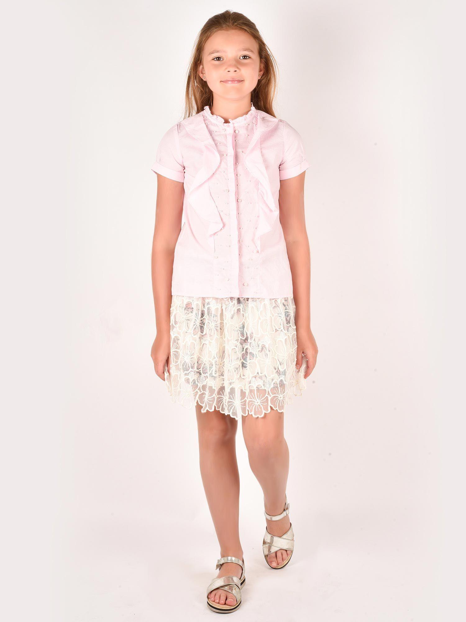 girls cotton frilled top - pink