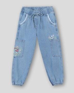 girls cotton joggers with embroidery
