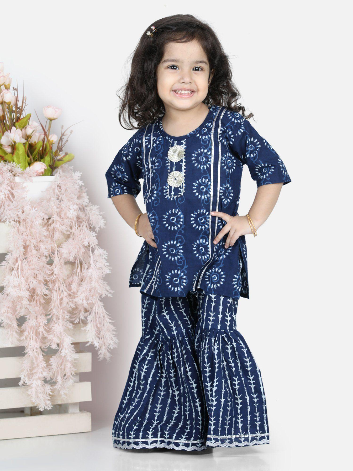 girls cotton kurti with sharara blue (set of 2)