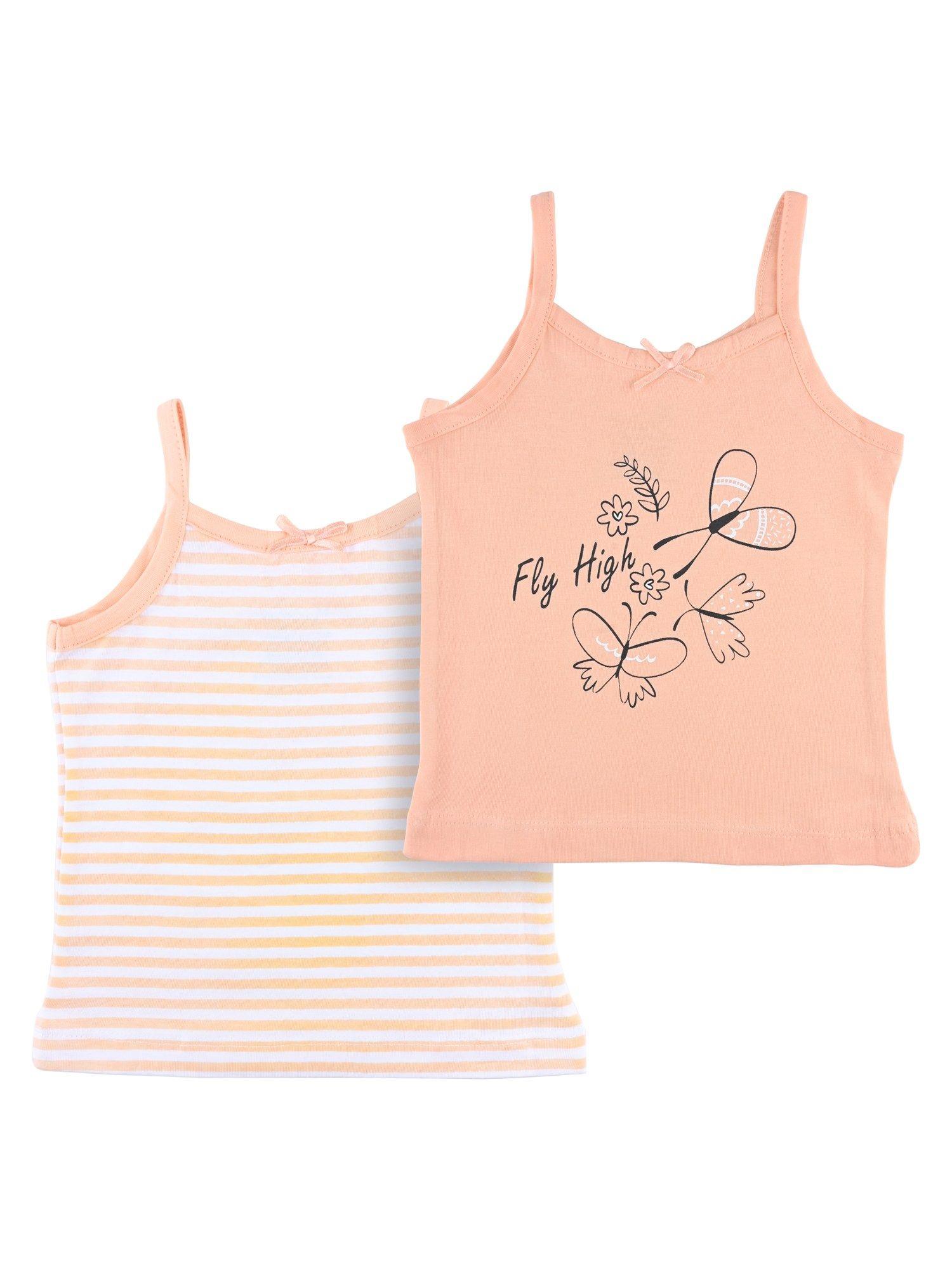 girls cotton printed baby pink camisole vest (pack of 2)