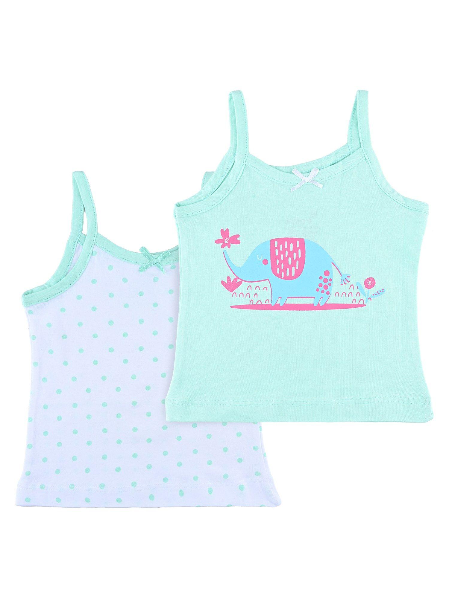 girls cotton printed multicolor camisole vest (pack of 2)