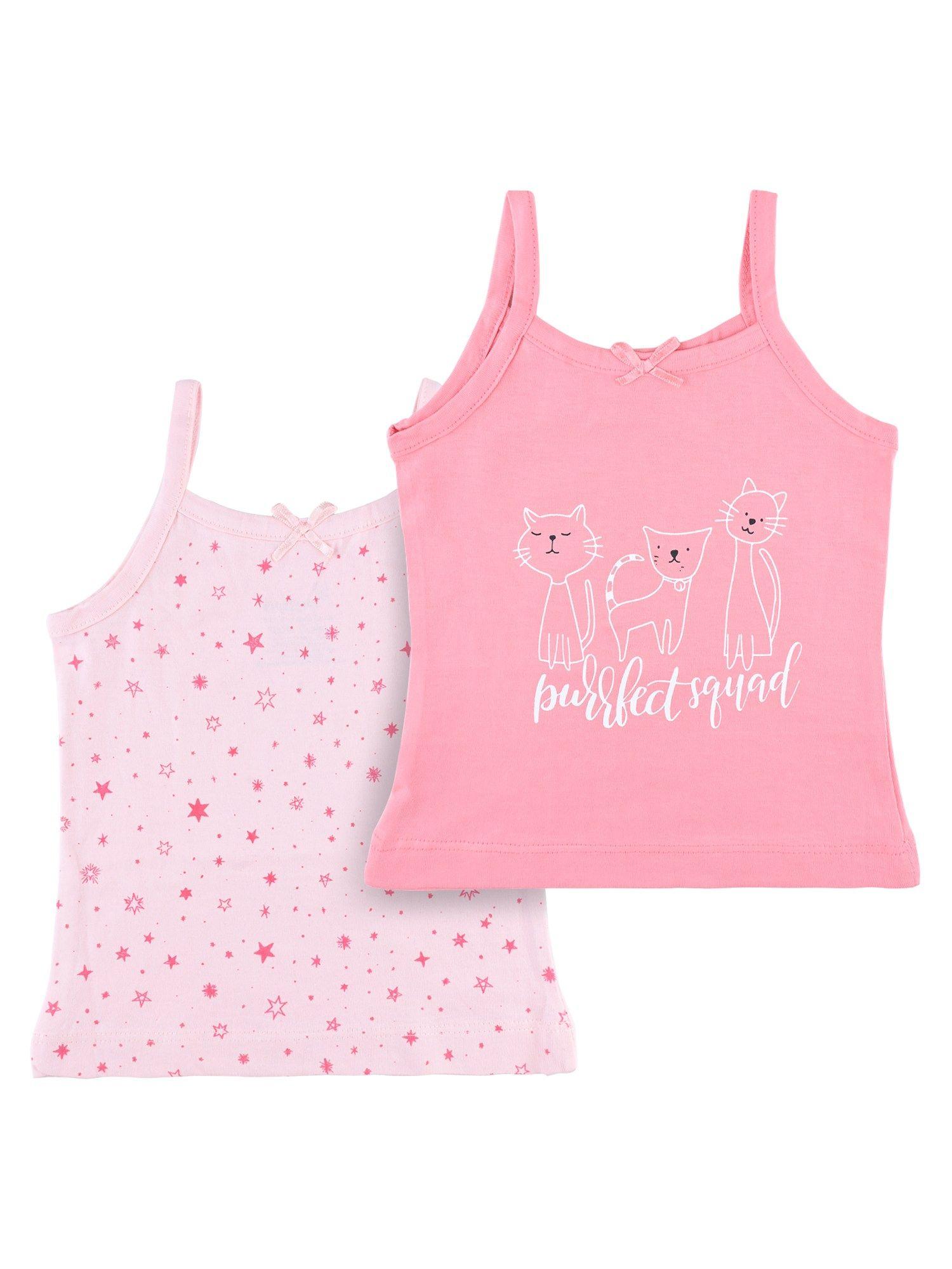 girls cotton printed pink camisole vest (pack of 2)