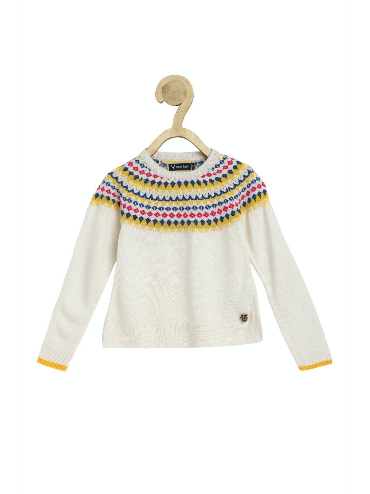 girls cream print regular fit sweater