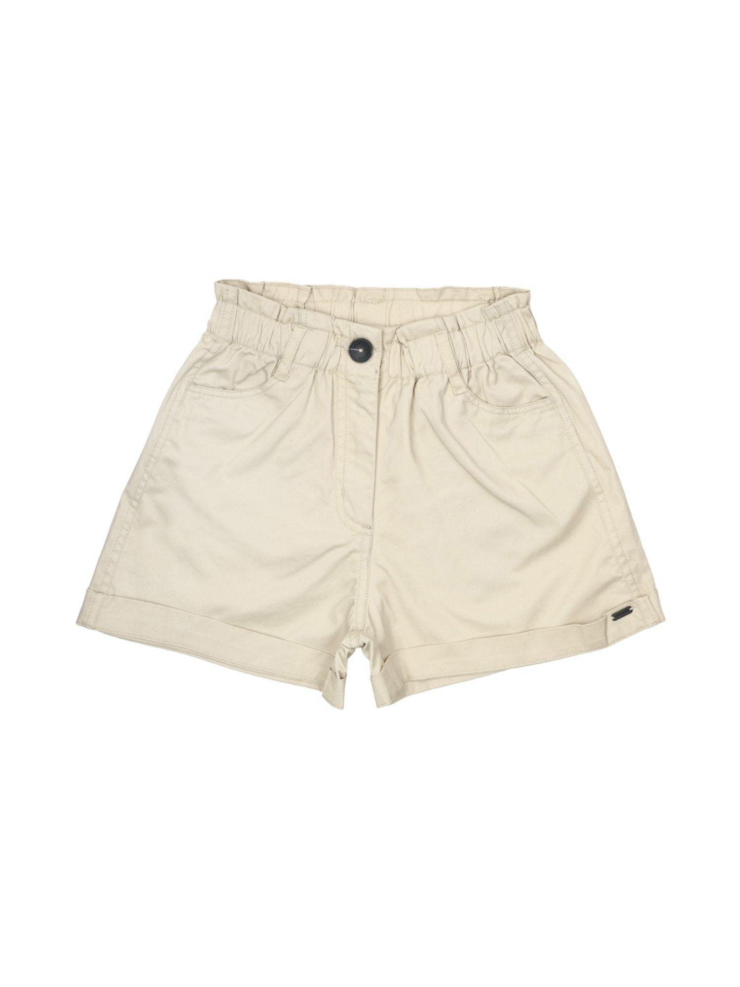 girls cream solid shorts