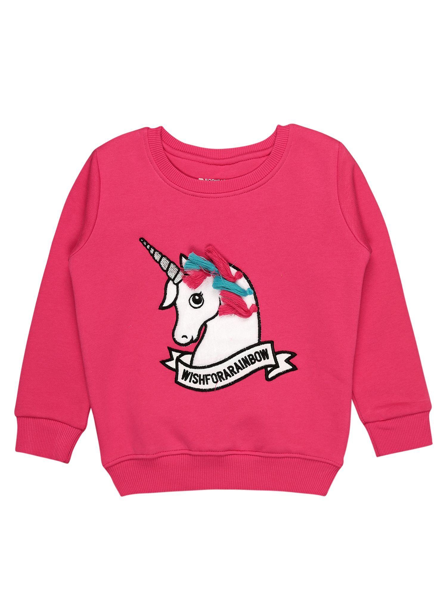 girls crew neck full sleeves sweatshirt-fuchsia