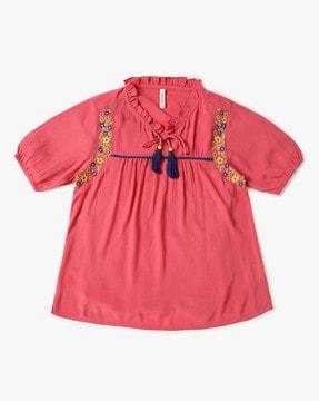 girls crinkled regular fit top with embroidery