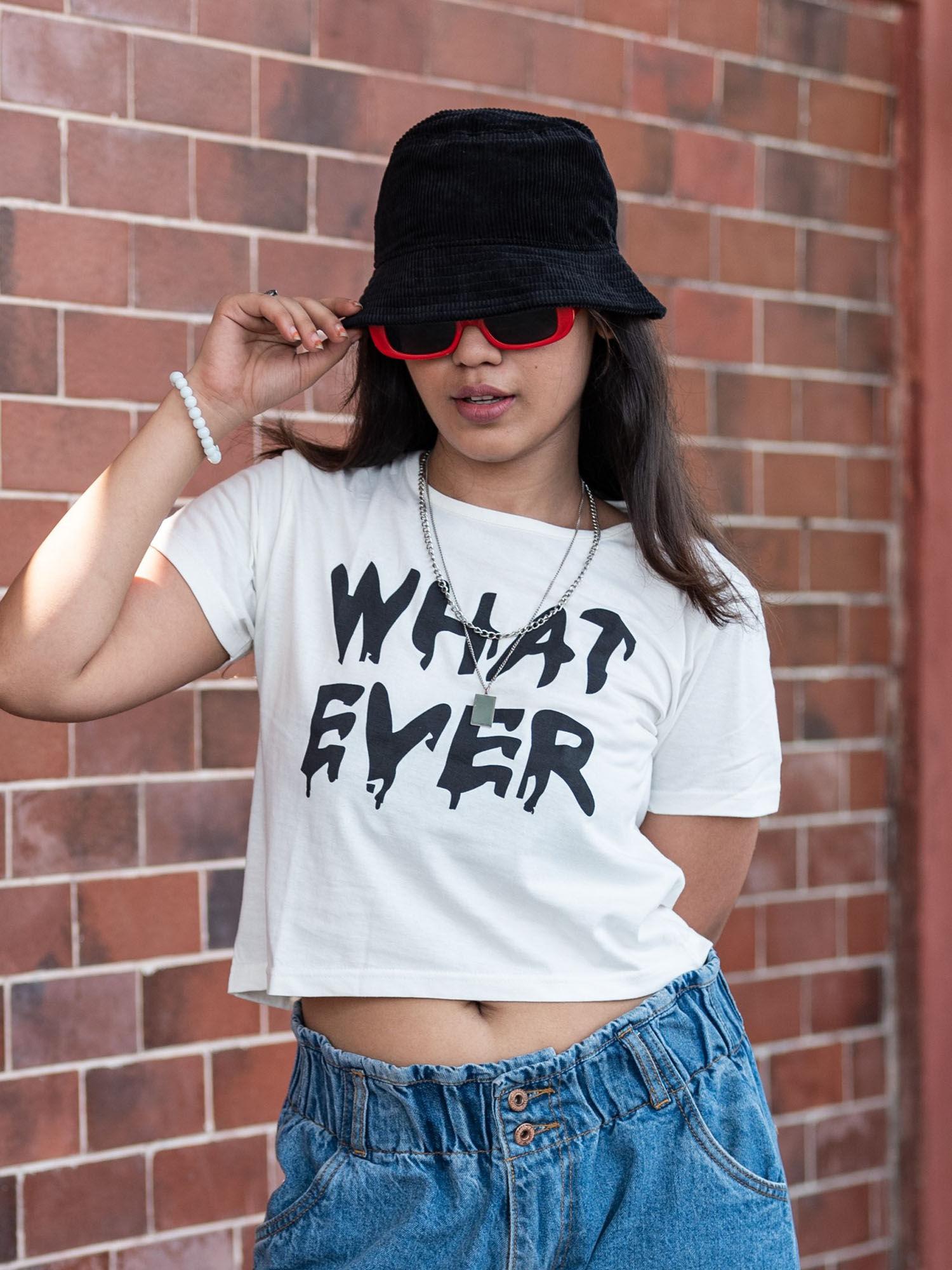 girls crop tee what ever white