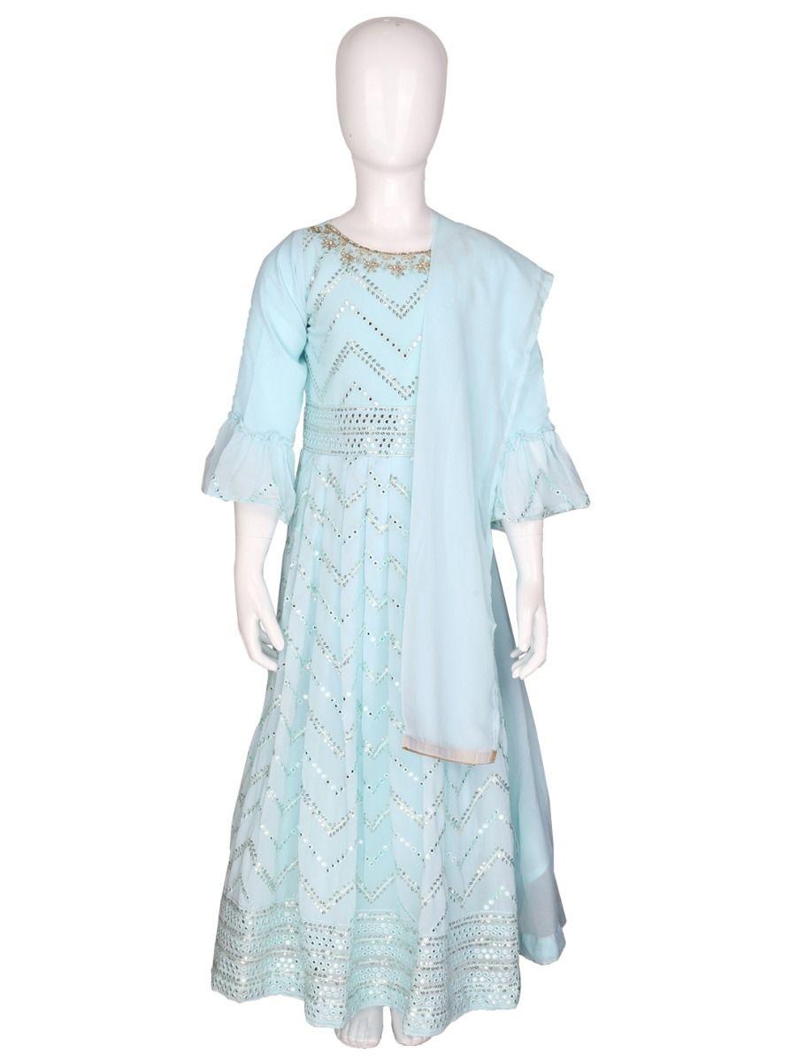 girls cyan long gown fancy salwar