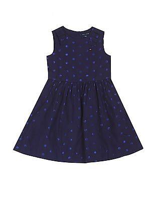 girls dark blue polka dot pattern fit and flare dress