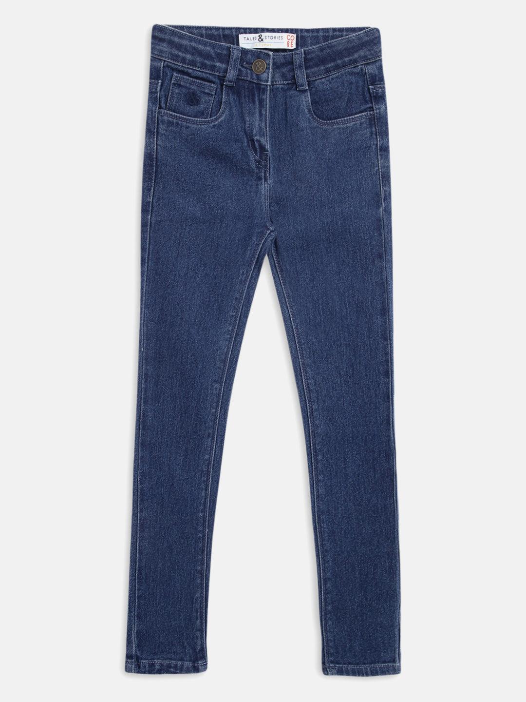 girls dark blue slim fit jeans