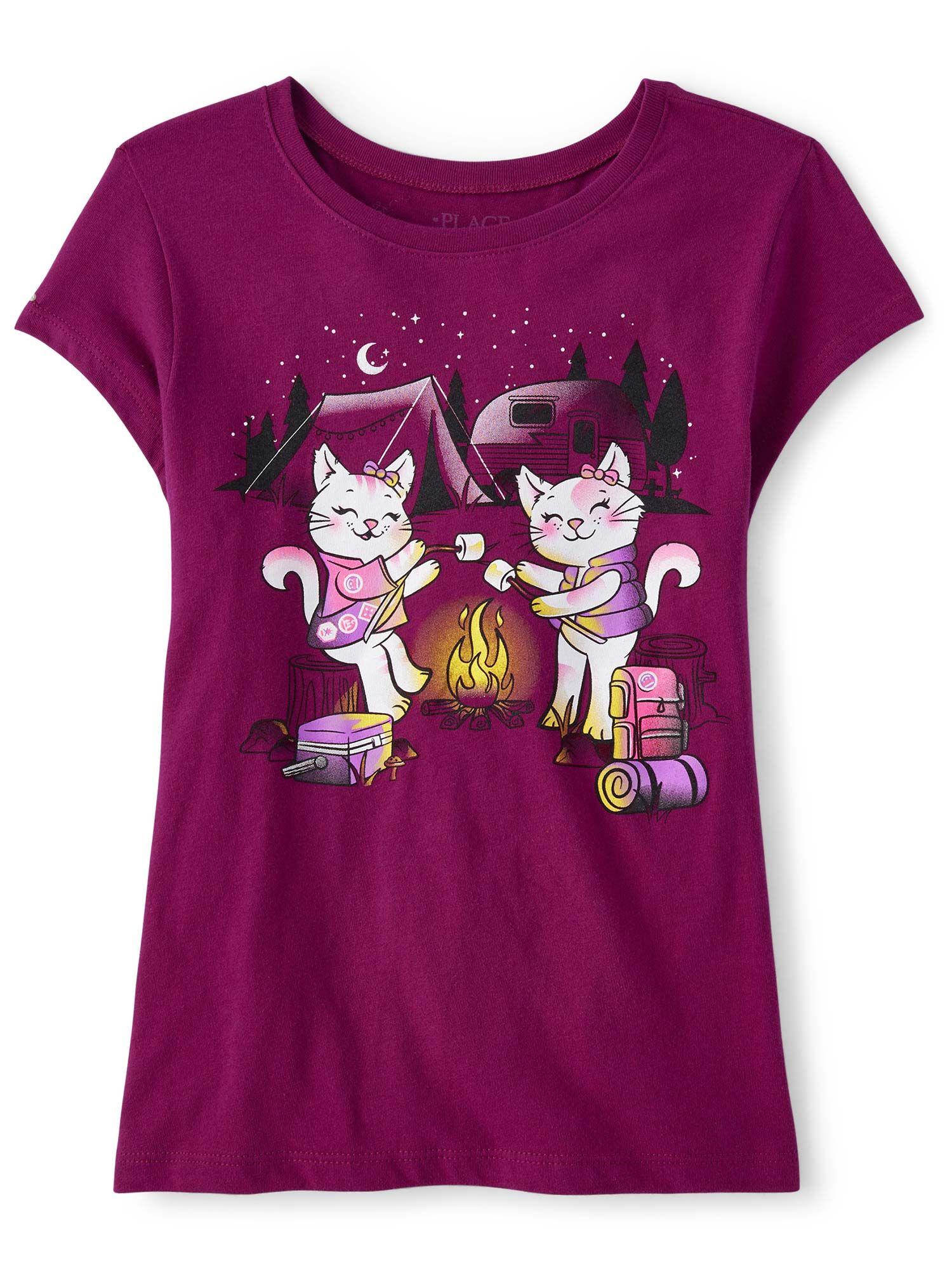 girls dark purple kitty print t-shirt